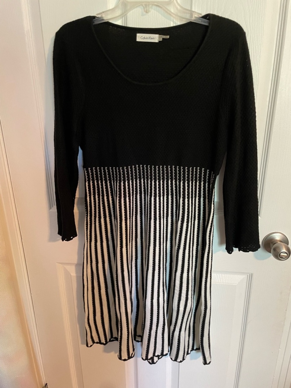 Calvin Klein Black and White Striped Knit Dress